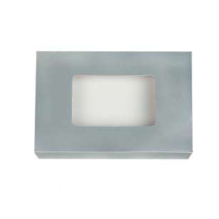 Estuche cartulina rectangular con ventana,tamaño 32 x 26 x 6 cms,para chal grande ó manta,color gris plata